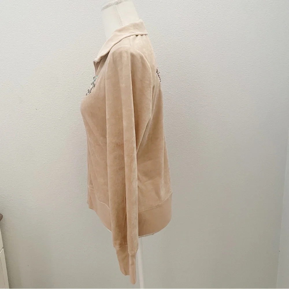 NWOT BCBGMAXAZRIA tan velour embellished track jacket size large - Picture 6 of 9